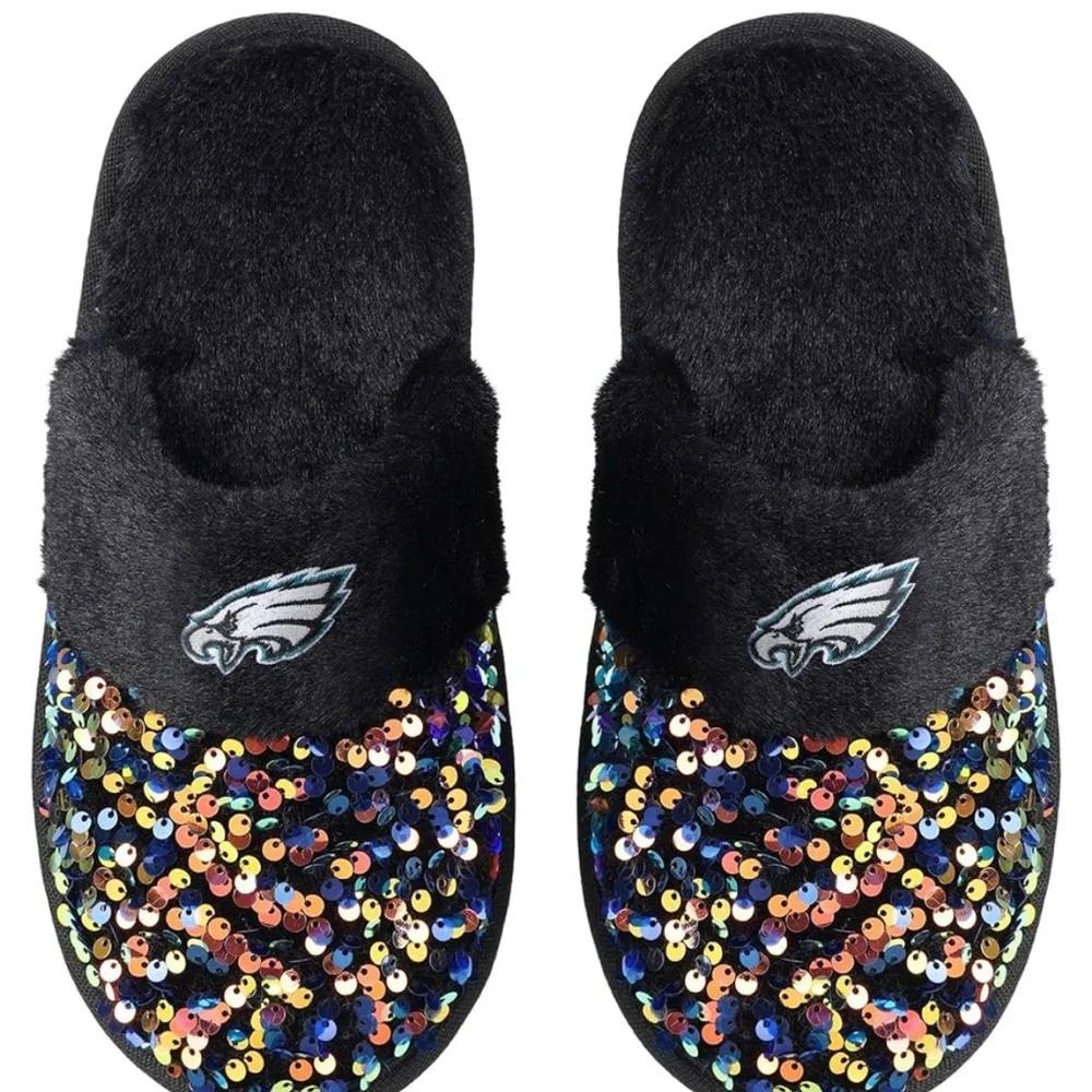 NFL Philadelphia Eagles Sequin Slippers - Black and Multicolor - Picture 4 of 6